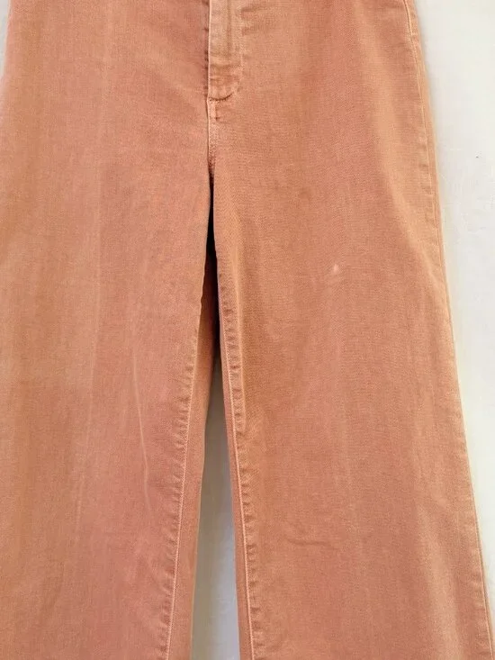 Paige Nellie Wide Leg Crop Pants Womens 28 Peach Cotton Blend Stretch Button Fly - Picture 2 of 10